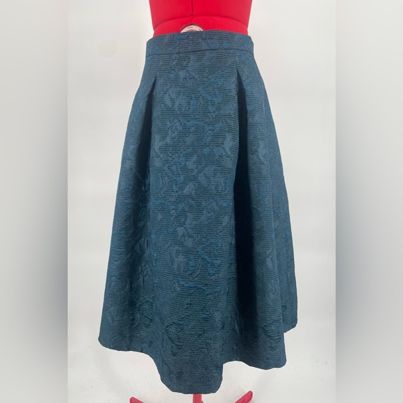 ASTR Slate Blue Floral Flocked Velvet Sparkle Pleated / Full Mid Length Skirt - Picture 3 of 9
